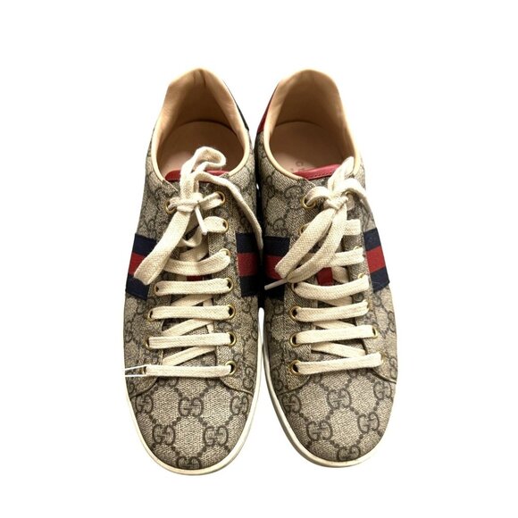 Gucci Womens GG Supreme Canvas Ace Sneakers Size 37.5 Red & Blue Stripes Made In - Picture 1 of 15